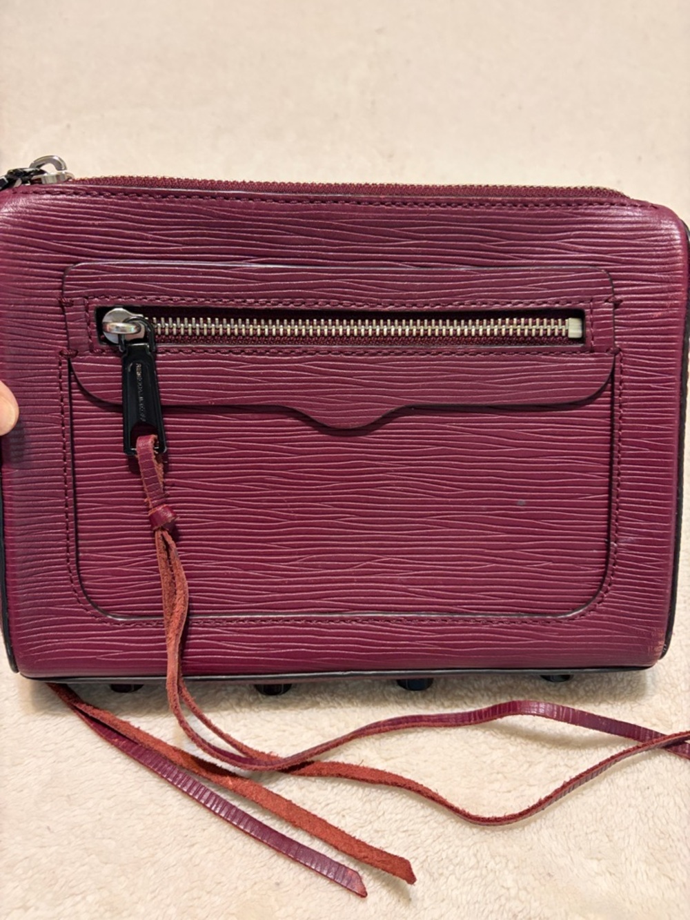 Rebecca Minkoff Textured Wine Crossbody with Chain Strap - Picture 2 of 9